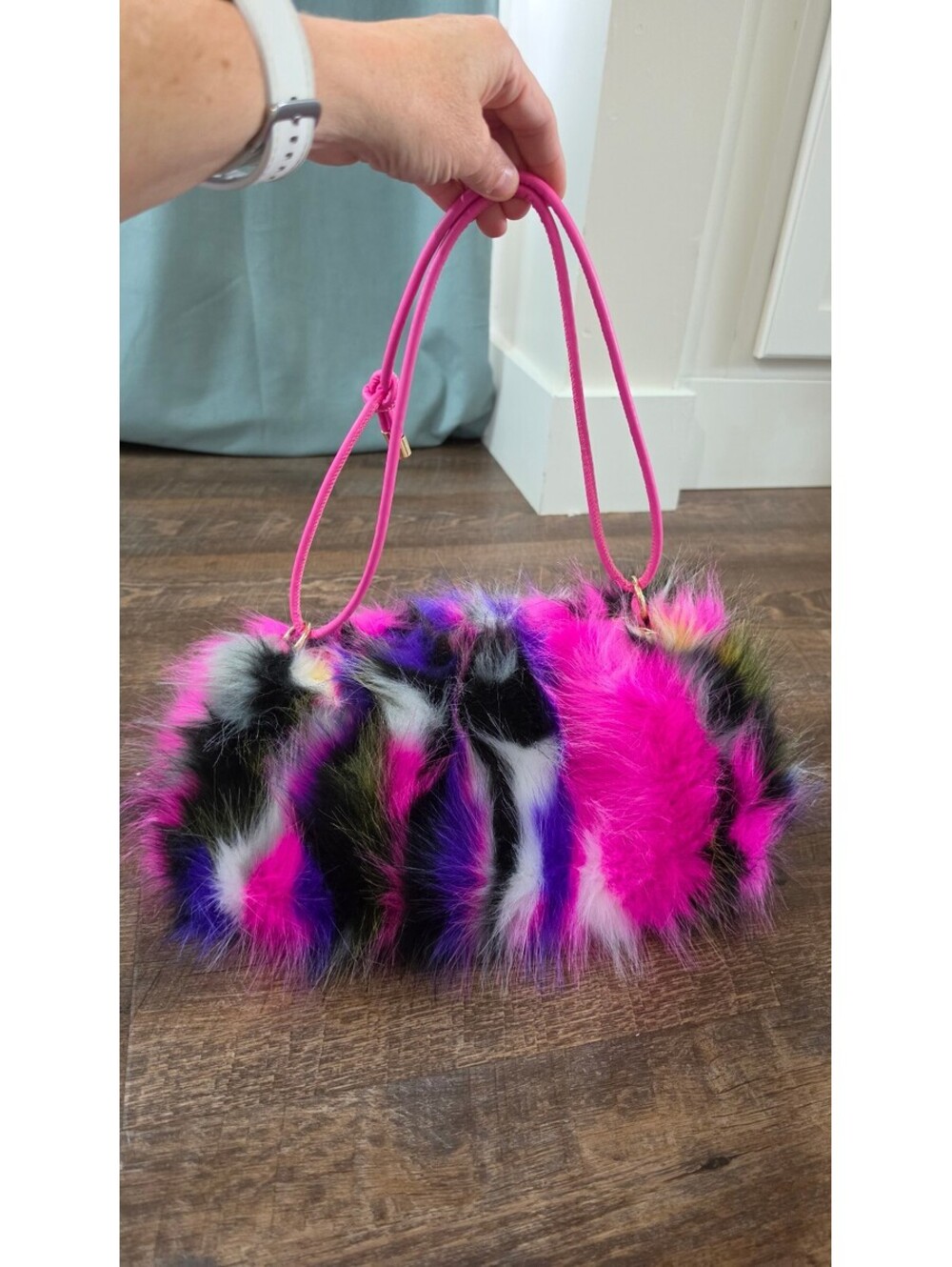 Colorful Faux Fur Shoulder Bag with Adjustable Strap